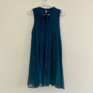 Teal Textured Lace Dress with Tie Detail